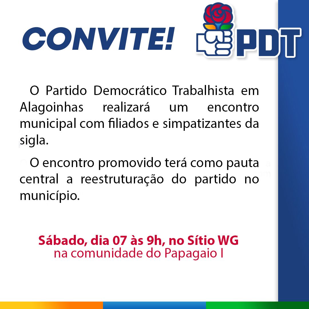 PDT Alagoinhas realiza encontro no próximo dia 07 de maio
