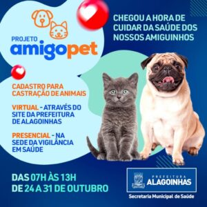 Projeto Amigo Pet: Cadastro para castração animal inicia na próxima segunda, 24